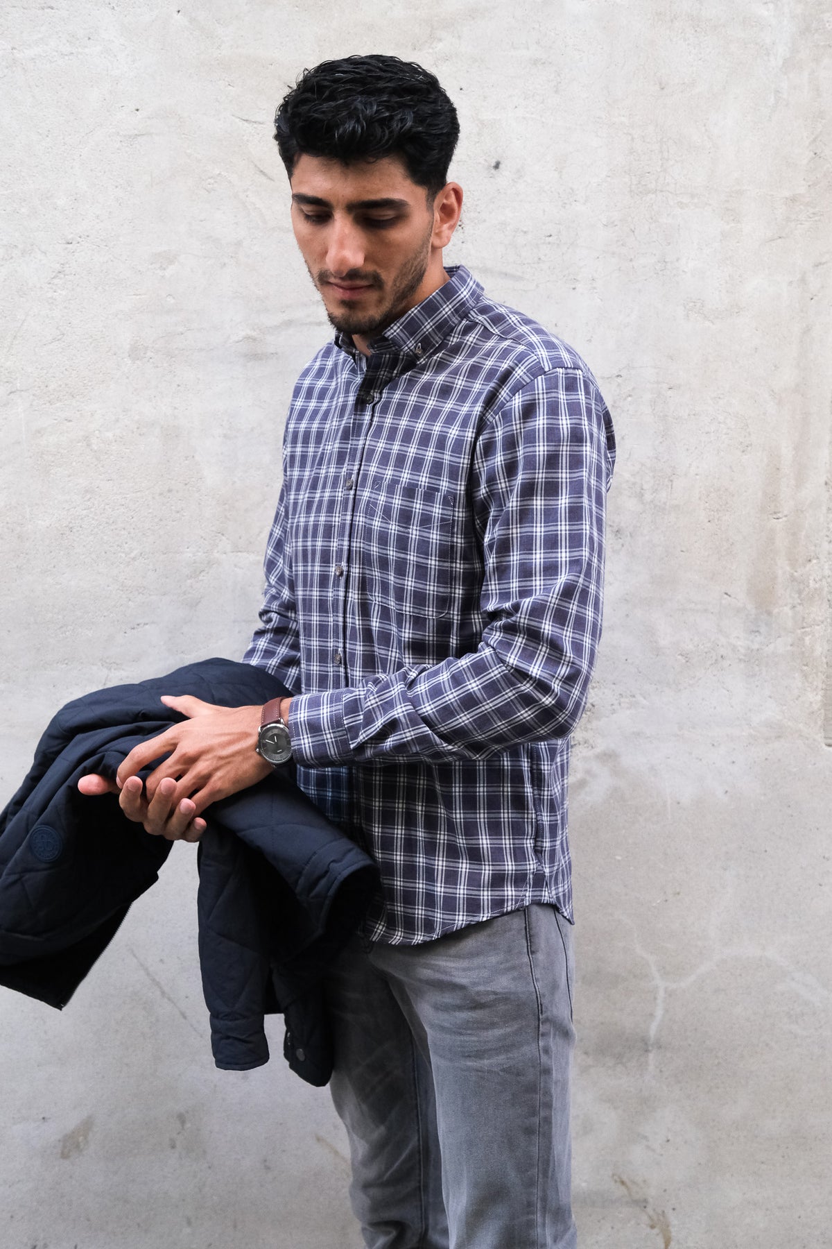 Casual shirt with check pattern in blue (Art. 2122-C)