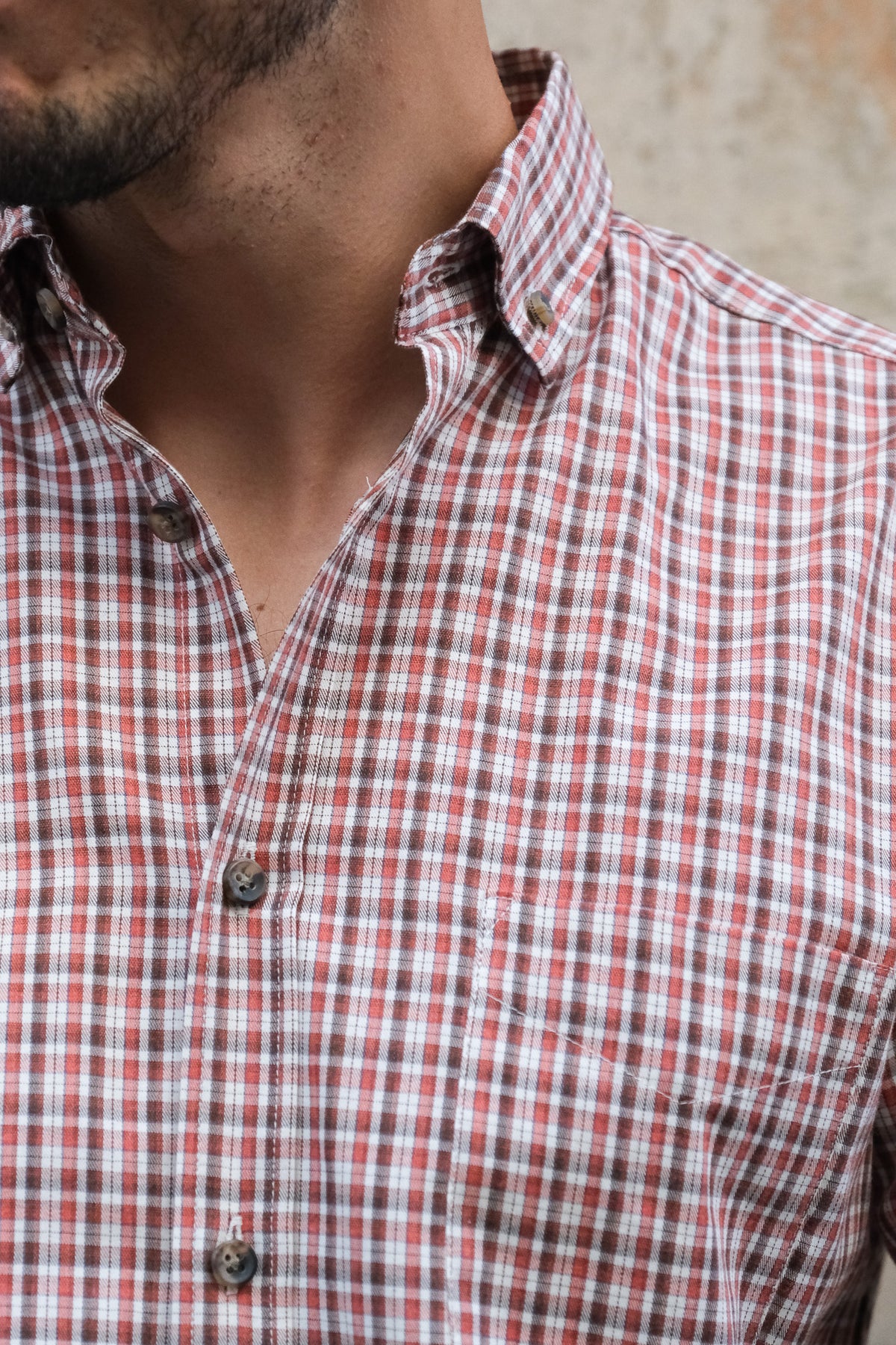 Casual shirt with check pattern in orange/white (Art. 2123-C)