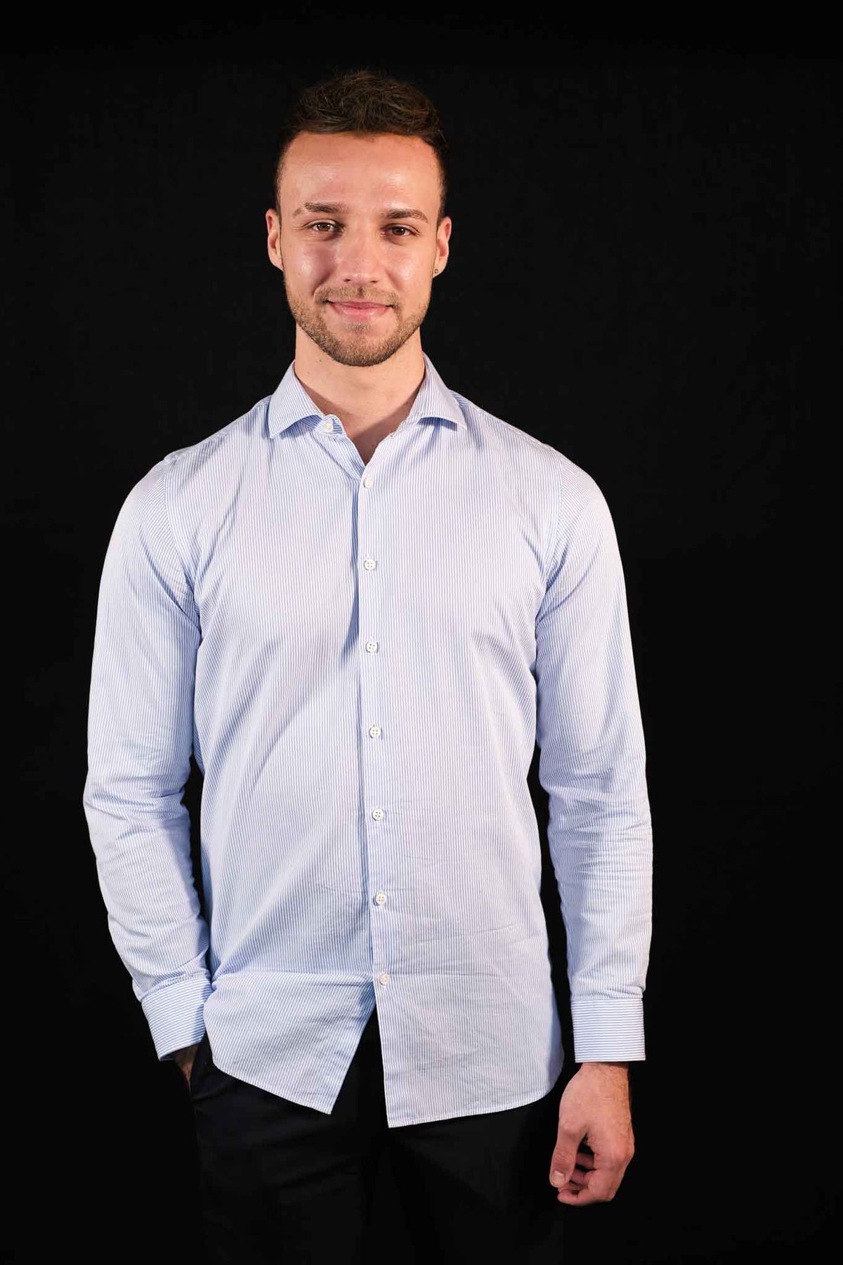 High Quality Twill Shirt Stripes Light Blue Fitted (Slim Fit)