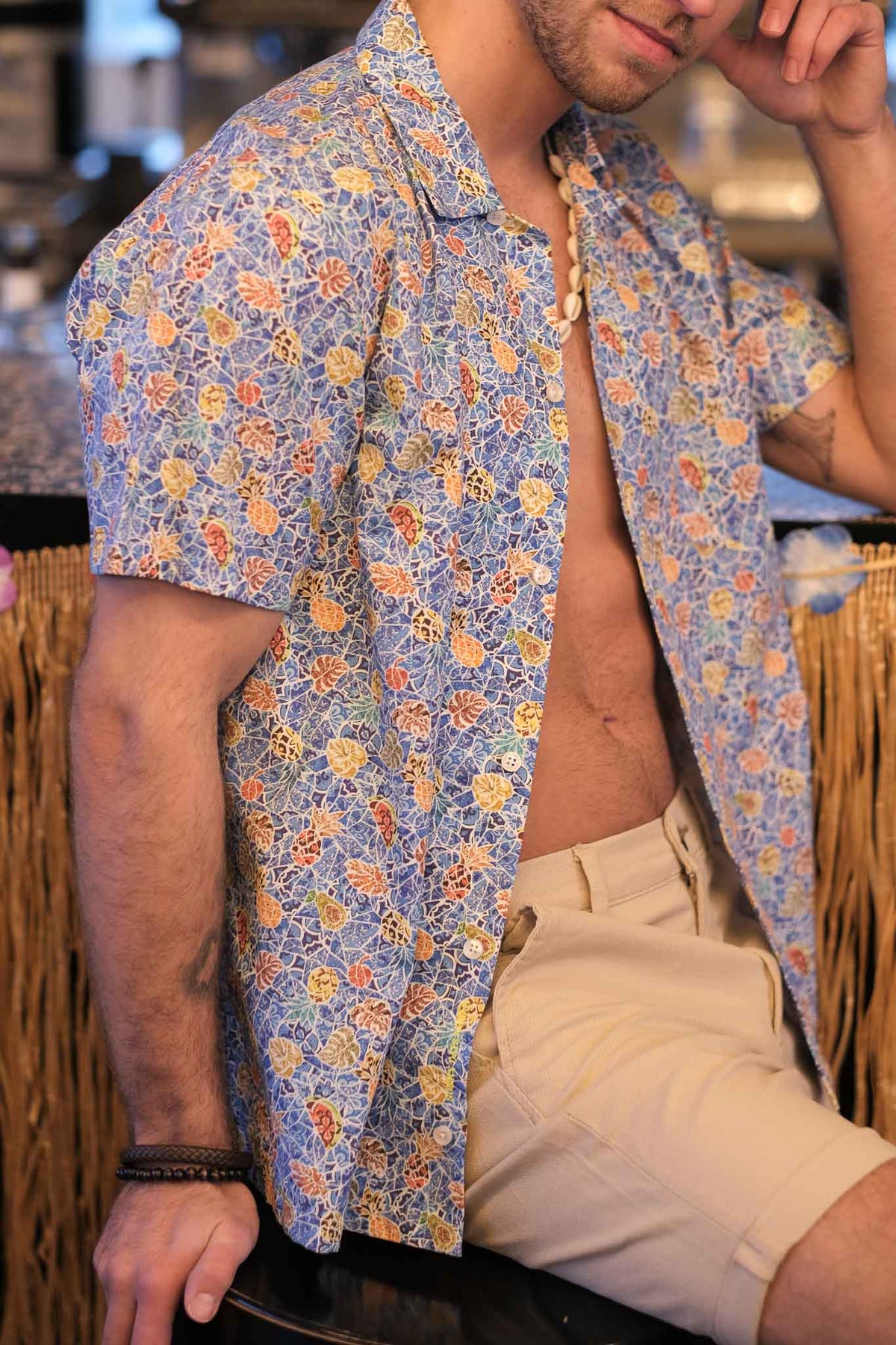 Hawaiian shirt with print pattern in blue (Art. 2201-BS)