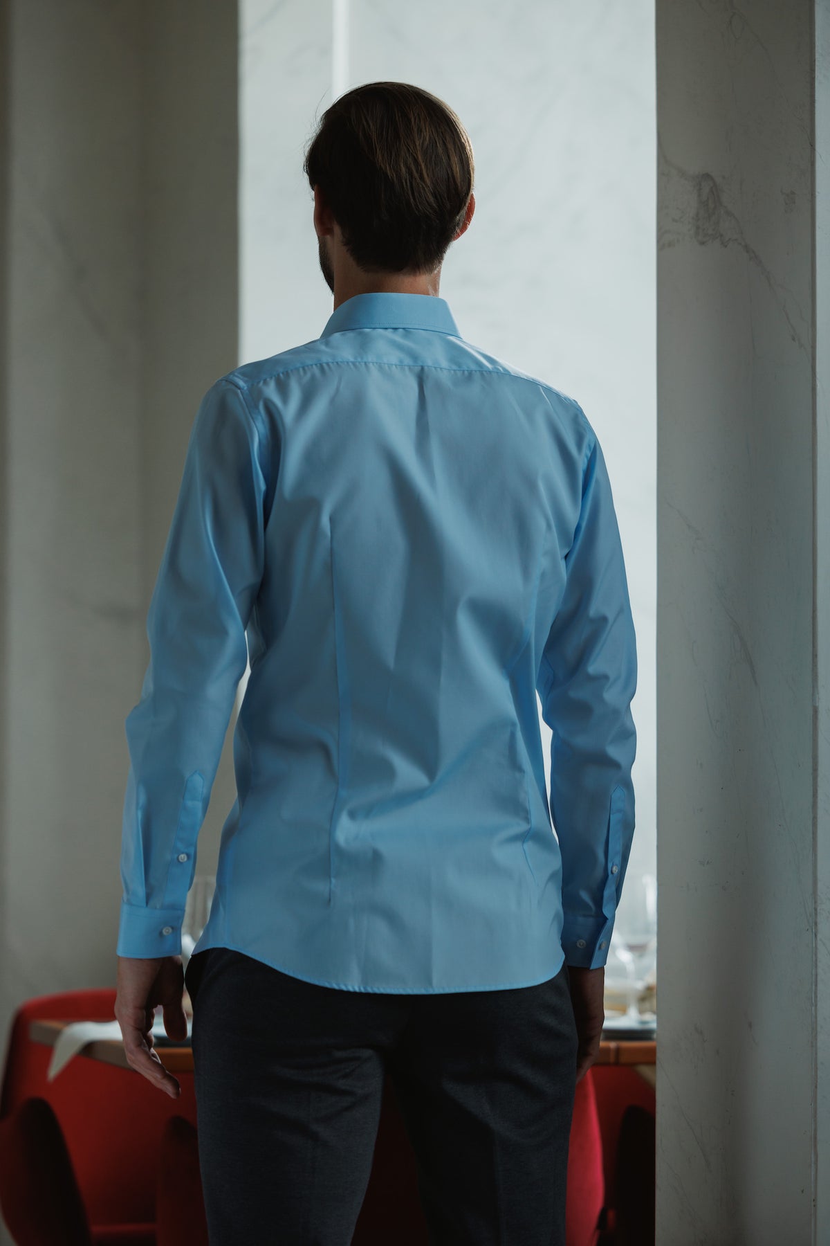 Chemise sans repassage bleu clair Modern Fit (coupe droite)