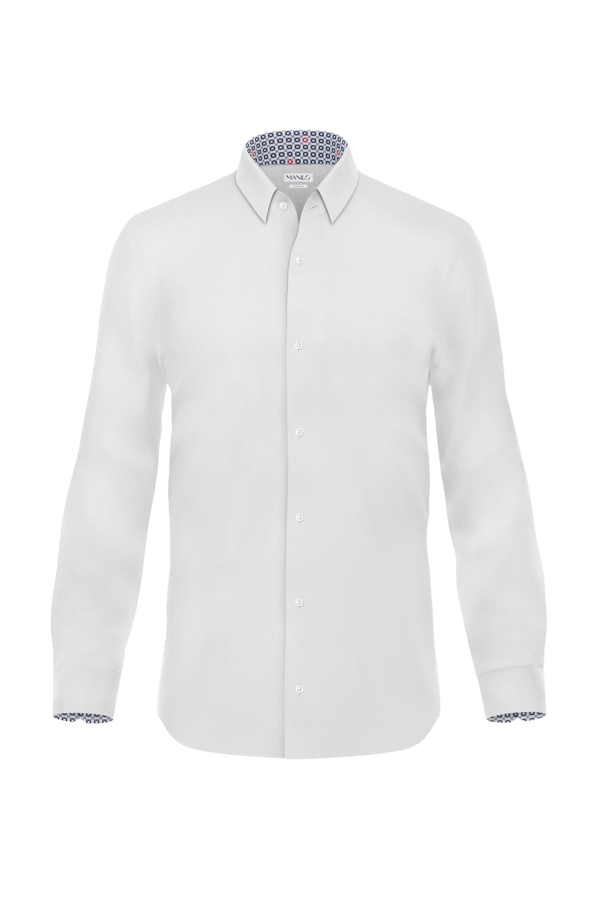 Casual shirt with summery print pattern in collar and cuff in white (Art. 2251-C)