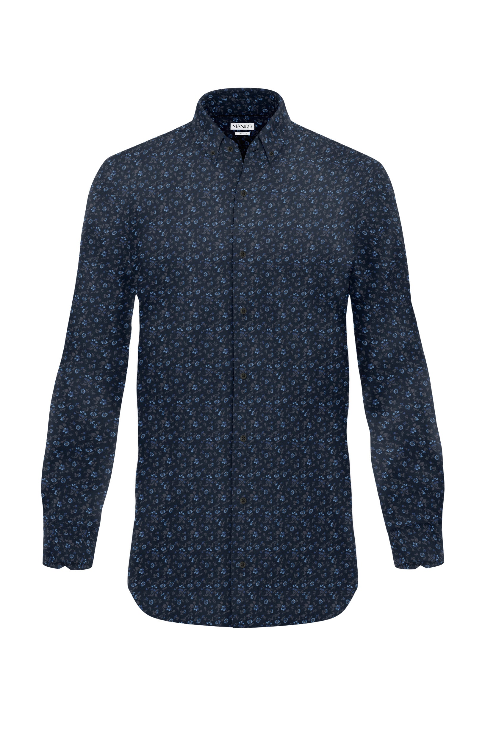 Printed casual shirt with floral pattern in night blue (Art. 2101-C)