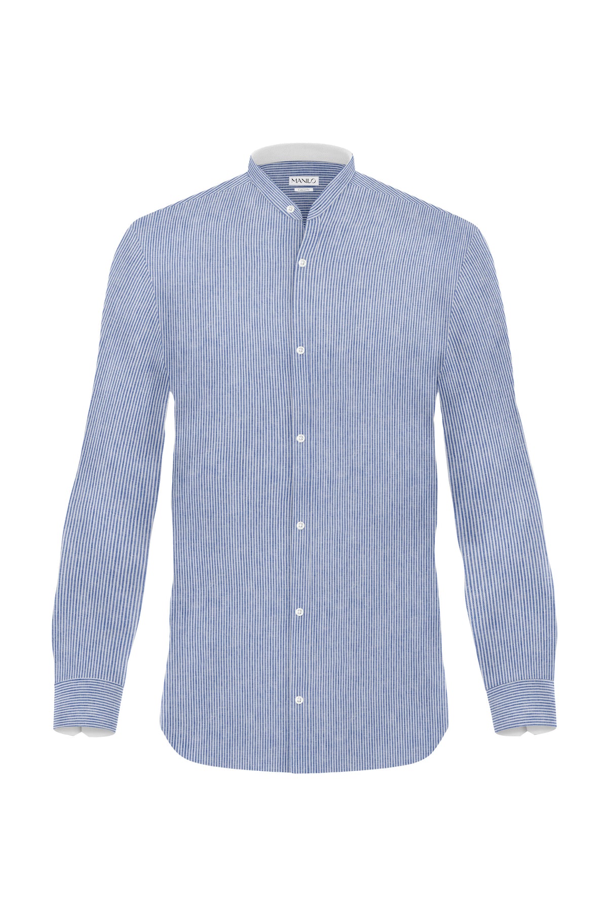 Chemise en lin à rayures bleues avec col montant (Art. 2264-C-SK)