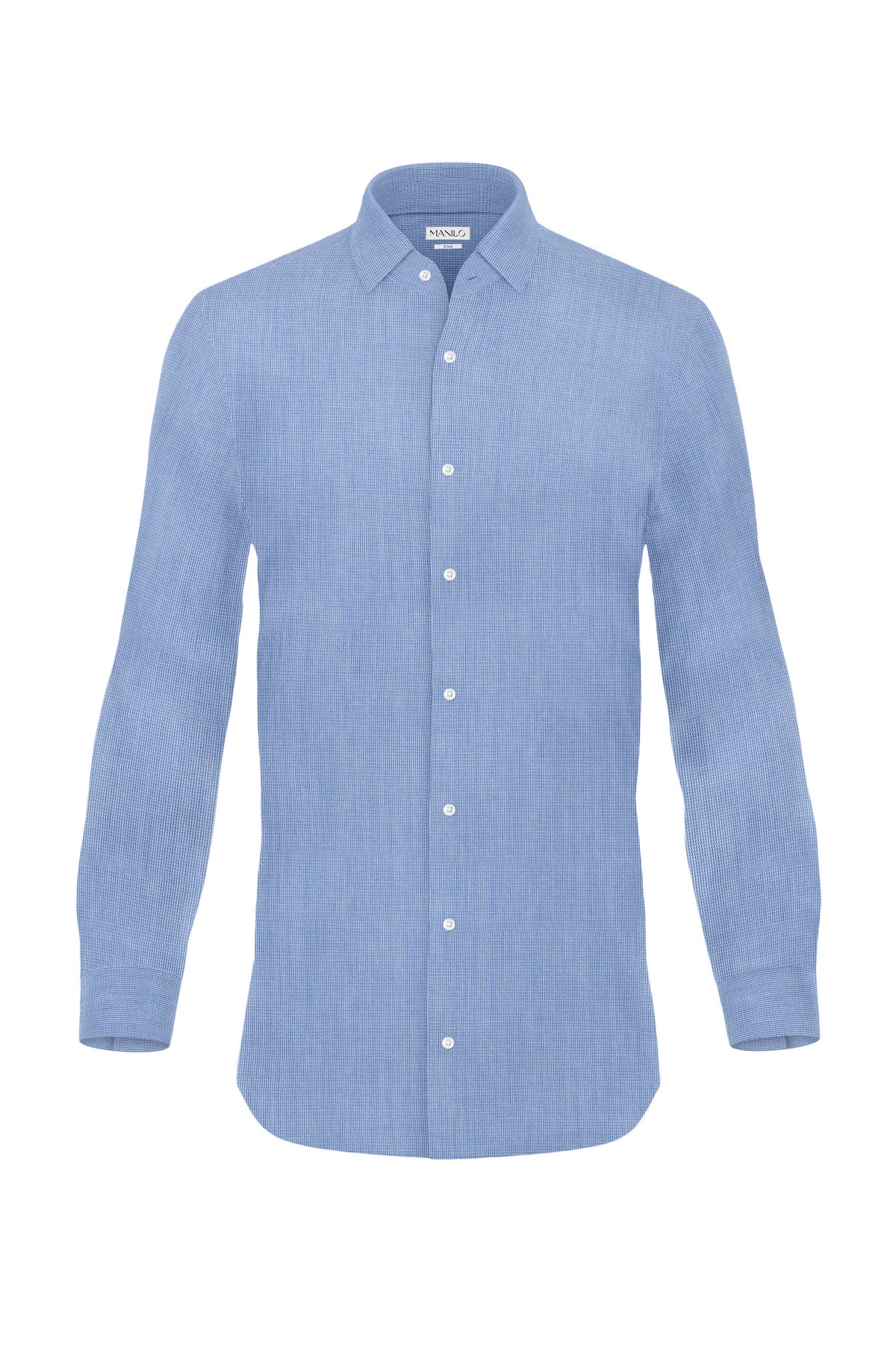 Hochwertiges Twill-Hemd Feines Karo Mittelblau Fitted (schmal geschnitten)