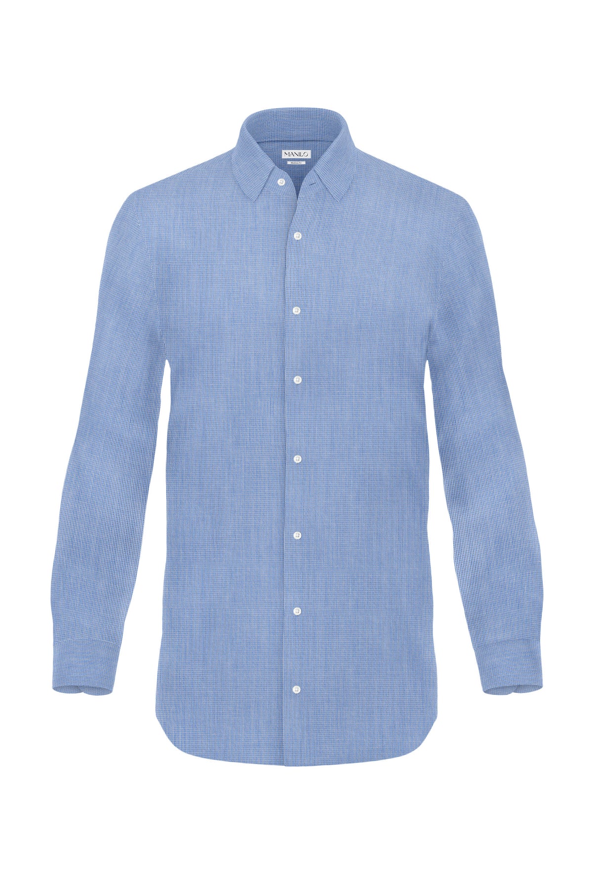 Hochwertiges Twill-Hemd Feines Karo Mittelblau Modern Fit (gerade geschnitten)