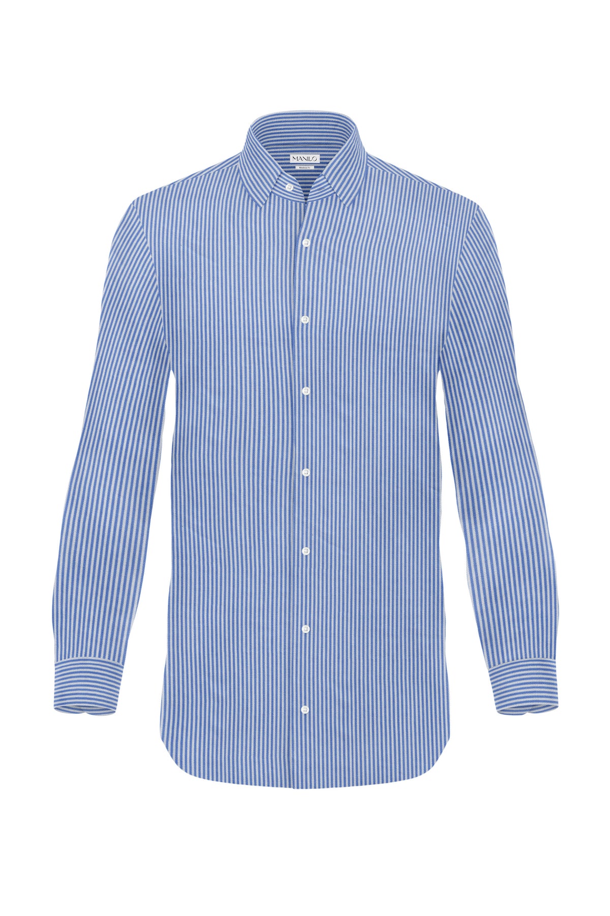 Hochwertiges Twill-Hemd Streifen Mittelblau Modern Fit (gerade geschnitten)